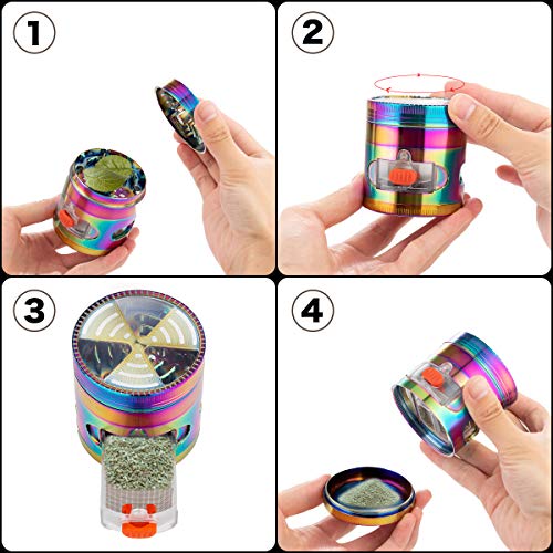 CigaMaTe Grinder Herb Grinder 4 Pieces Rainbow Grinders 2.5'' Zinc