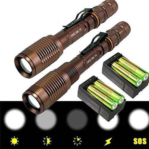 2 set of 2200 Lumen Zoomable CREE XM-L T6 LED 18650 Flashlight Torch with Battery and Charger