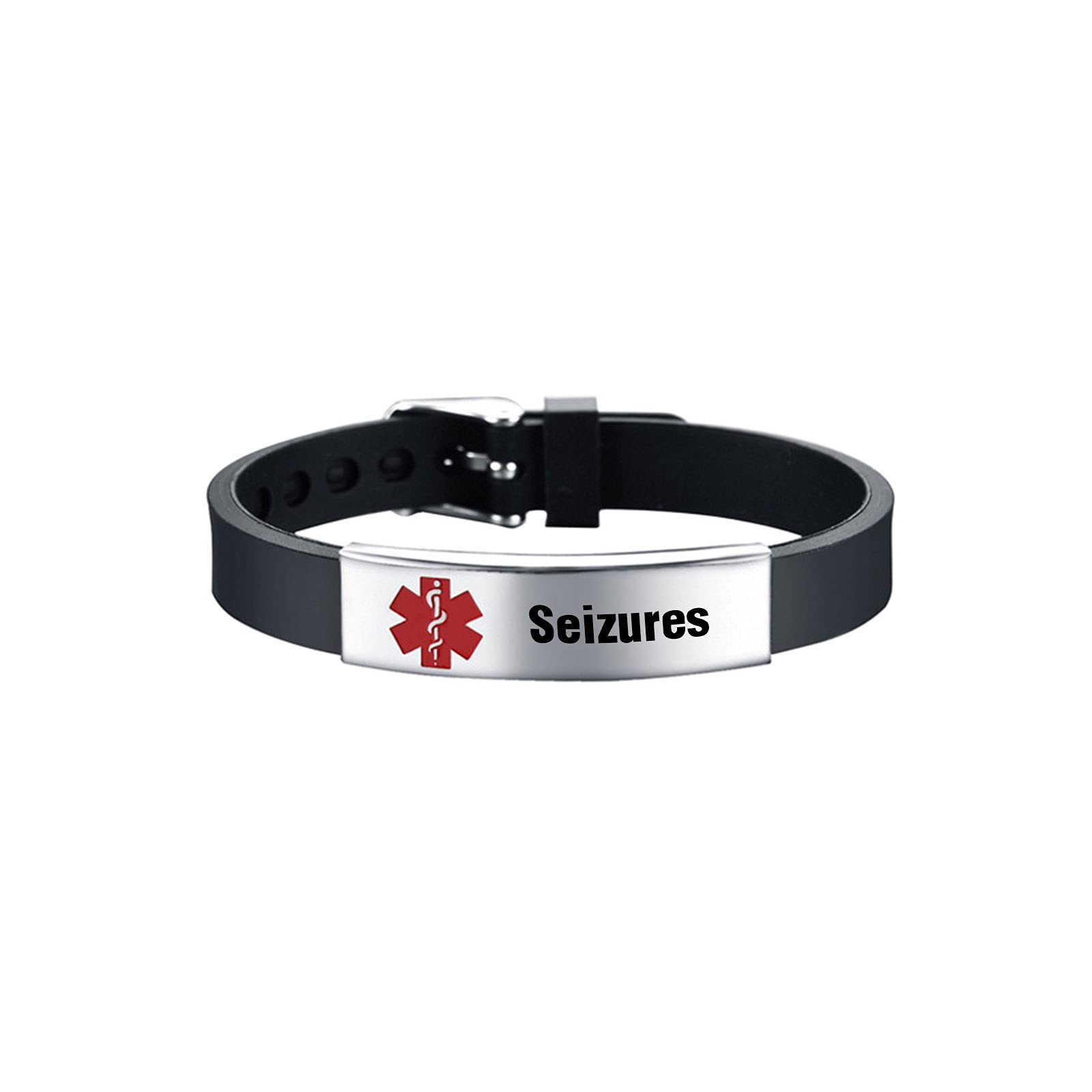 KunBead Jewelry Seizures Medical Alert Bracelets for Women Adjustable Stainless Steel Silicone Emergency Awareness Medical ID Bracelet