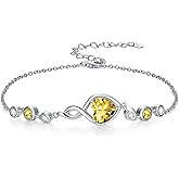 HPQQ Citrine Bracelet for Women Sterling Silver Heart Infinity Bracelet Yellow Citrine November Birthstone Jewelry Birthday Anniversary Christmas Gifts for Her Wife Girlfriend