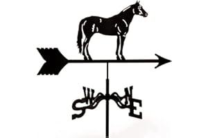 BRLIBESE Weathervane Cast Iron Horse Wind Direction Indicator with Roof Mount Metal Decorations Wind Direction Indicator for Outdoor Roof Farm Yard