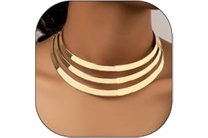 Hewill Chunky Gold Necklace Big Statement Chunky Necklace for Women African Tribe Wide Metal Choker Necklaces Jewelry