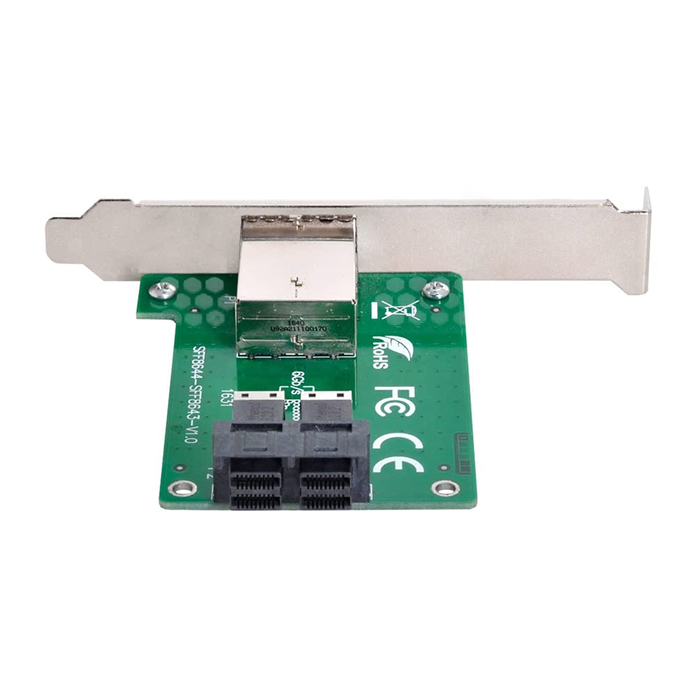 NFHK Dual Ports Mini SAS HD SFF-8644 To Internal SAS HD SFF-8643 PCBA Female Adapter With Low Profile Bracket