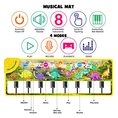 WOSTOO Kids Musical Piano Mats, 17 Keys Piano Keyboard Play Mat Portable Build-in Speaker & Recording Function Early Education for Kids Toddler Girls Boys