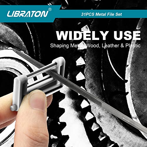 Libraton Files and Rasps 31 Pieces, Large Metal Files and 12 Precision Files with Case, Riffler File, 12 Abrasive Paper, Brush, Metal Files for Carpentry/Sculpture/Crafts
