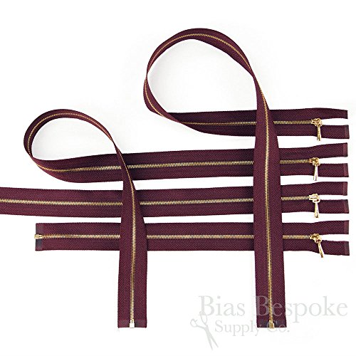 Tiny Teeth (#1) Gold & Burgundy Wine Open End Zipper, 18