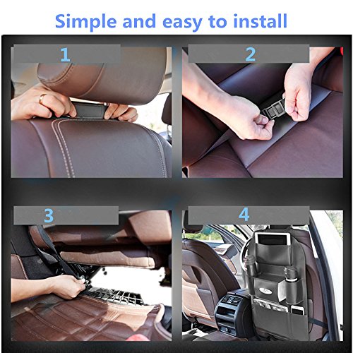 Fincy Palmoo PU Leather Car Back seat Organizer and iPad Mini Holder, Back Seat Kick Protectors for Kids, Storage Bottles, Tissue Box, Toys - (2 Pack,Black) - Thumbnail 5