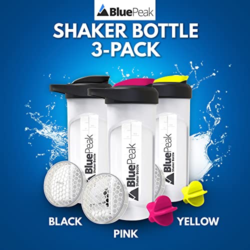 BluePeak Protein Shaker Bottle 28 oz with Dual Mixing Technology