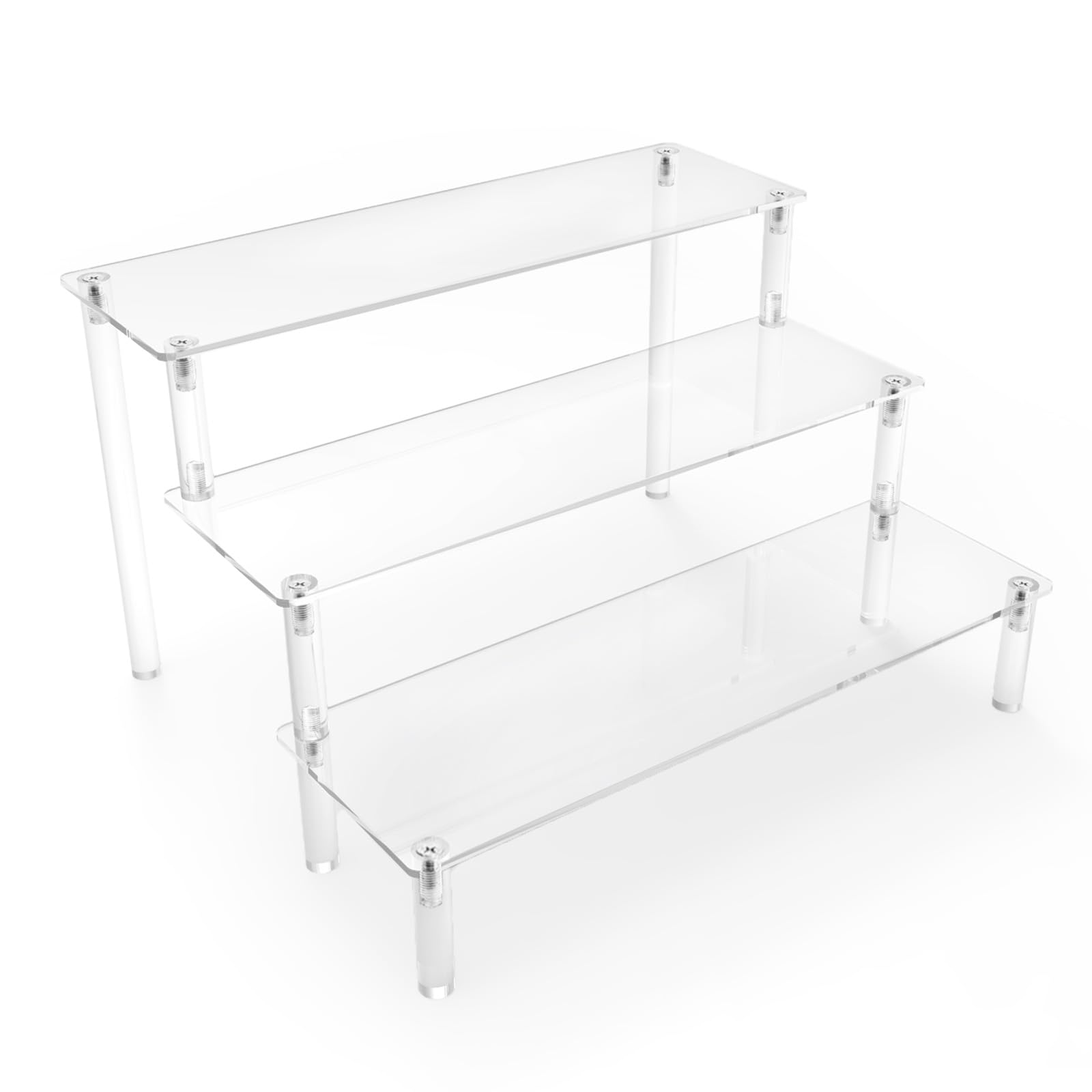 Photo 1 of Acrylic Display Risers,Clear Display Risers Stand Small Mini Shelf 3 Tiered Cupcake Stand for Food Desserts Stand Shelves for Party Perfume Organizer Toys Figures Collections Cosmetic Products Tabletop Use