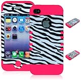 Bastex Hybrid Tuff Case for Apple iPhone 4, 4s - Pink Silicone with Black & White Zebra Design Shell