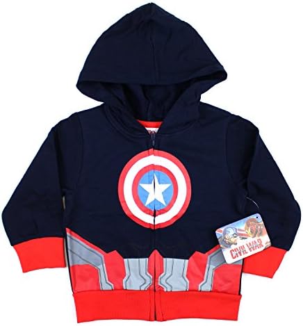 KIDS COMIC SUPERHERO ZIP-UP FLEECE HOODIE (7, Captain America Shield)