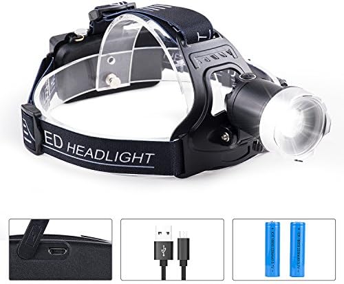 Intelligent Light Sense USB Rechargeable LED Headlamp - ZIUMIER 2000 Lumens Bright Waterproof Zoomable Cree XM-L2 LED Flashlight Headlight - Perfect for Camping Running Hunting Hiking Hard Hat