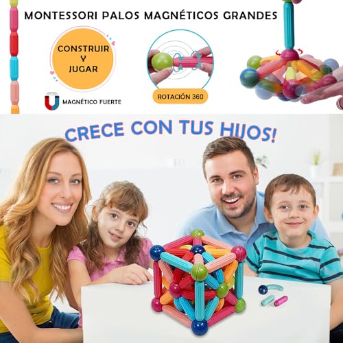Juguetes Magnéticos,74 PCS Juguetes Magnética Construcción con Bolas y Varillas Magnéticas Bloques Magnéticos Juguetes Construccion 3D,Juego de Apilamiento para Niños y Niñas,Regalos de Pascua