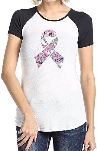Pink Cancer Ribbons Hope Love Faith Short Sleeve Casual Baseball Tee Raglan T-Shirt for Girls