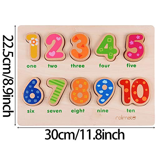 Learning Games Jigsaw Puzzle Best Christmas Gift for 1 2 3 Yeas Old Boy Girl Toddler Toy, Wooden Learning Toy with 10 Geometric Blocks Preschool Sorting & Stacking Toys Parent-Child Interaction Toys - Thumbnail 7