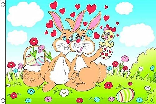 AZ FLAG, Easter Bunny Flag, 3x5 Ft, 100D Polyester Easter Rabbit, Bunnies Banner with Two Metal Grommets, Fade Resistant