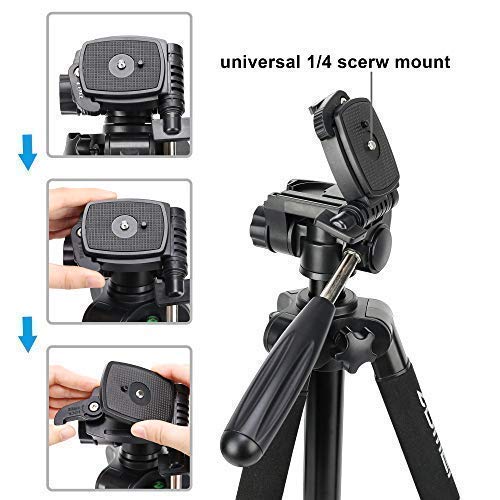 ZOMEI Q222 Lightweight Aluminum Tripod Monopod Portable Travel Camera Stand with 3-Way Pan Head and Carry Bag for Canon Nikon Sony DSLR