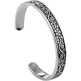 YWMAN Vintage Floral Cuff Bracelet, Stainless Steel Flower Bangle Bracelets for Women