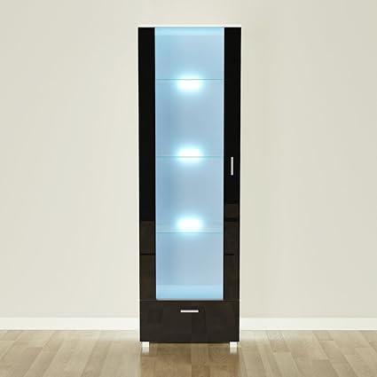 Tall Led Display Cabinet High Gloss White Glass Shelves Furniture