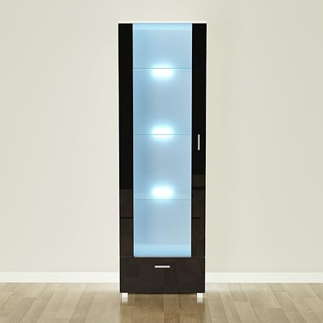 Pananahome Modern Tall Display Cabinet With Glass Shelves High