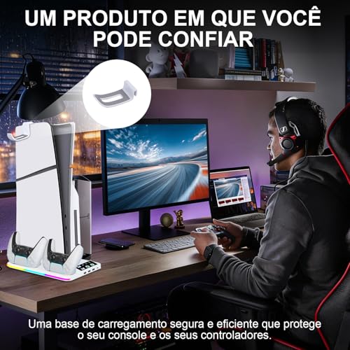 Gavzrt Suporte Cooler de Resfriamento RGB Carregador Controle Compatível com Console PS5, Acessórios de Cooler RGB PS5, Estação de Resfriamento PS5 Slim Pro