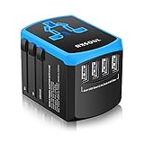 Universal Power Travel Adapter,RXSQUL International Power Adapter Smart 2.4A 4 USB, European Adapter Converter,Plugs Adapters Europe, Canada, UK, US, AU, Asia-Blue