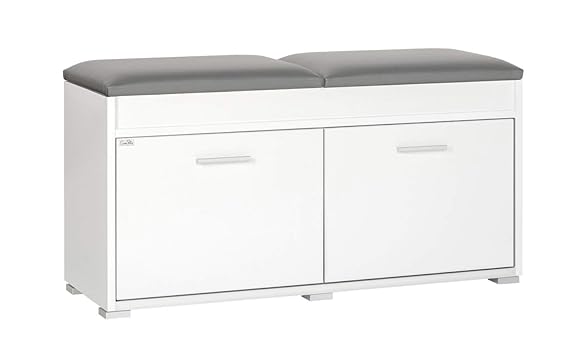 Platan Room Schuhschrank mit Sitzfläche 100 x 50 x 35 cm Schuhbank aufklappbar Sitzkommode mit viel Stauraum weiß Eiche Sonom