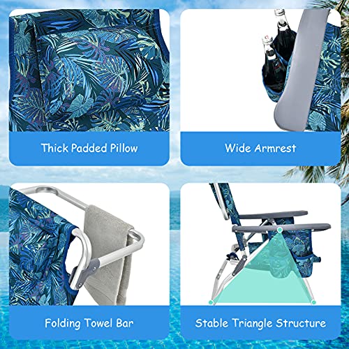 Goplus Backpack Beach Chairs, 3 Pcs Portable Camping Chairs with Cool Bag and Cup Holder, 5