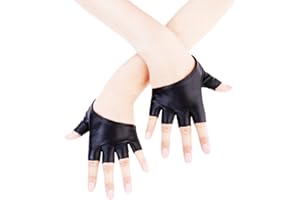 JISEN Women Half Palm Half Finger PU Leather Dancing Punk Gloves