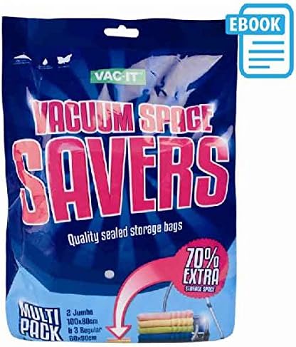 Vacit - Double-Sealed Waterproof Vacuum Storage Bags - 2 XXXL Jumbo Plus 3 XXL Bug Free Space Savers - Pump it to Pack Your Wardrobe and Travel Suitcase - Best for Bedding, Clothes, Duvet and Mattress