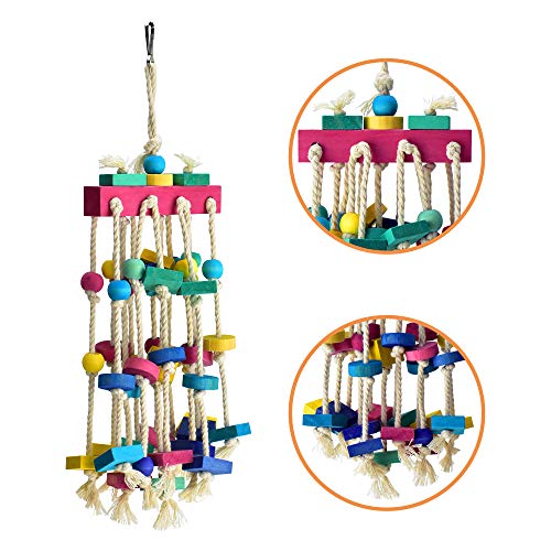 KATUMO Bird Chewing Toy with Bird Perch Nature Wood Stand, Parrot Cage Bite Toys Multicolored