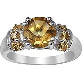 KOKAV 925 Sterling Silver Genuine Citrine Statement Ring