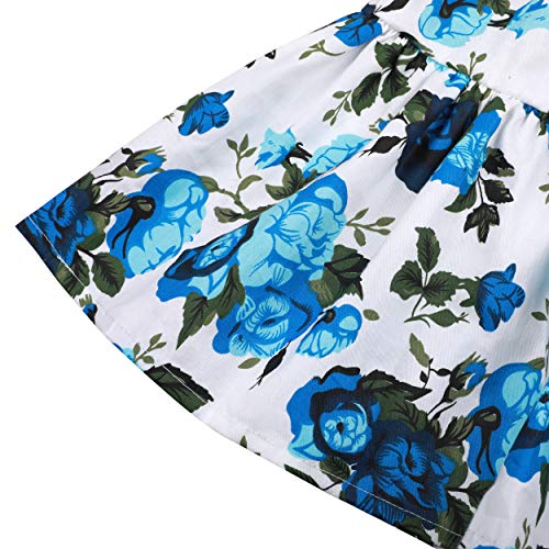 image for Flofallzique Vintage Floral Blue Girls Dress Baby Backless Easter Sund