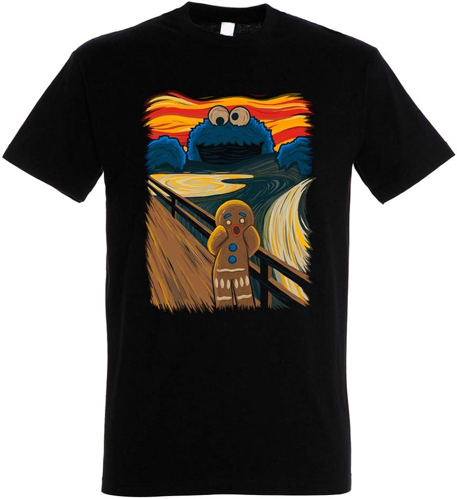 Pampling T-shirt met Korte Mouwen, 100% Katoen, Dubbel Printen, Unisex Kleding voor Mannen en Vrouwen, Gezeefdrukt met Ronde Hals en Rechte Snit, Kleur Zwart (Coffee Cat in MT Fuji, M