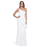 Xscape Long One Shoulder Scuba Ruffle Dress Ivory 10