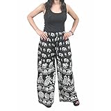 Bohemian Women Pajama Pant Black Animal Print Wide Leg Palazzo Pants