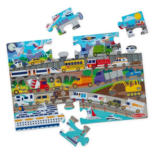Melissa & Doug Traffic Jam, City Vehicle Themed Jumbo Floor Puzzle, 24-Piece Jigsaw Puzzle with Multiple Vehicles, 3 x 2 Foot Toddler Puzzles for Kids Ages 3+