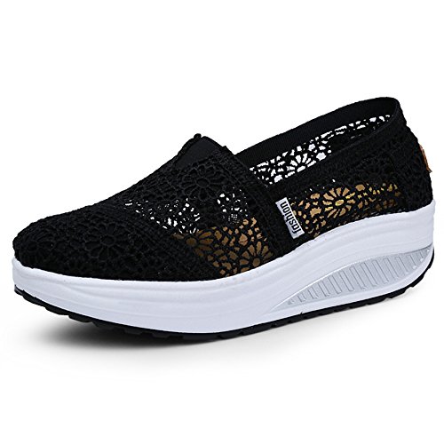Women's Mesh Platform Walking Shoes Lightweight Slip-On Fitness Work Out Sneaker Shoes
