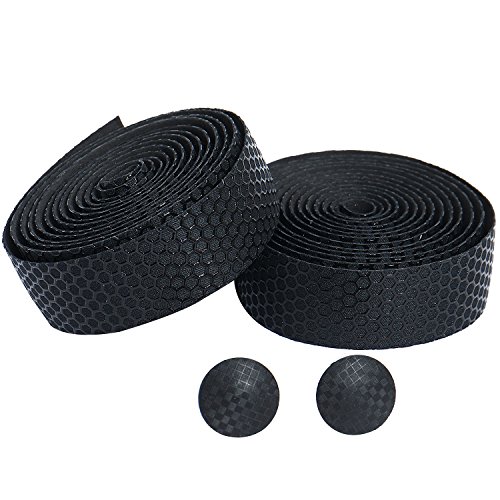 Vinqliq Superior Grip Breathable Hexagon Anti-Slip Silicone Bike Handlebar Tape Wraps Adhesive Back with Bar Plugs (Black)