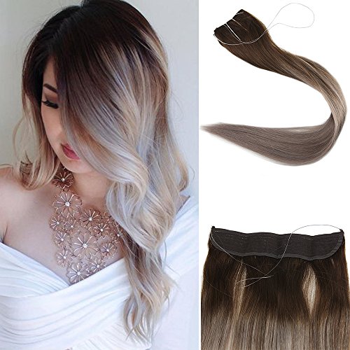 Full Shine 20inch Color #4 Dark Brown Fading to Color #18 Balayage Remy Extensions Fish Line 100g Hairpieces No Clips No Gule