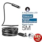 Fantronics 5M Rigid Cable Android Borescope Endoscope Camera, Waterproof OTG Micro USB Inspection Camera Snake Camera with 6 Adjustable LEDs