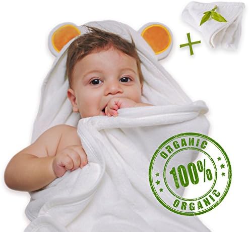 YoTom Large 35 Inch 100% Organic Bamboo Hooded Baby Bath Towel Plus 2 Washcloths