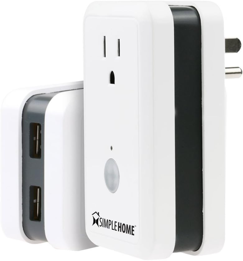 SimpleHome XWS7-1002-WHT Wi-Fi Smart Controlled Wall Outlet with 2USB & Energy Monitor, White