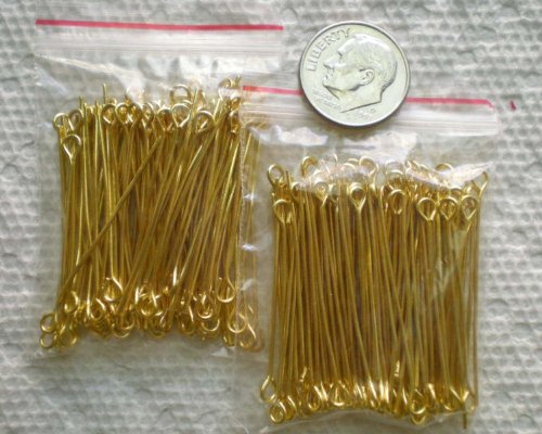 Beading Station 200-Piece Eye Pins for Jewelry Making, 1.5-Inch/35mm, Gold