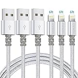 Lightning Cable, OYWIN 3PACK (6FT) Nylon Braided Charging Cable Cord Lightning to USB Cable Charger Compatible with iPhone X/8/7/6s/6/Plus/5SE/5s/5c/5, iPad, iPod, and More (Silver)