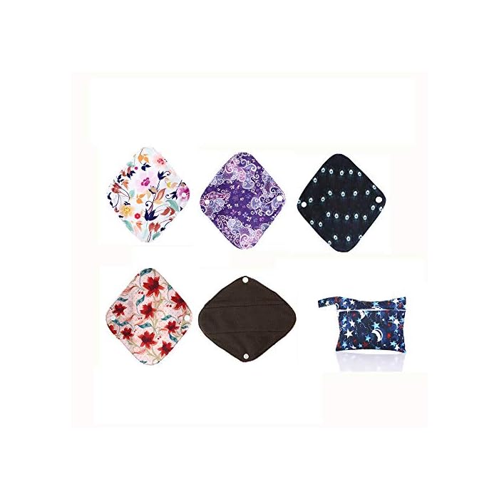 Reusable Waterproof Bamboo Charcoal Menstrual Pads Sets-Panty Liner Regular Flow Heavy Flow (Yixing, l)
