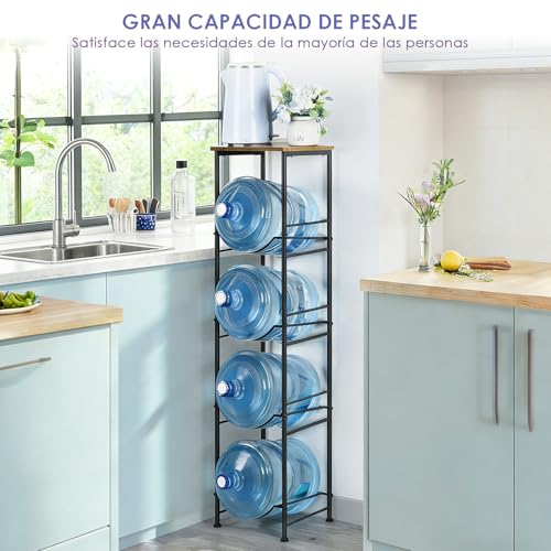 COSENGA Soporte para Botellas de Agua, Organizador para Botellas de Agua de 5 Niveles con 4 Ranuras Soporte para 4 Botellas de Agua de 5 Galones Desmontable para Cocina, Oficina y Sala de Estar, Negro