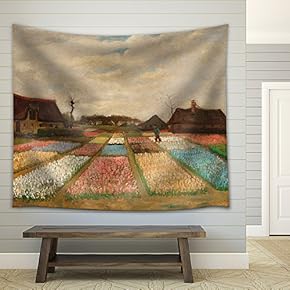Flower Beds in Holland (or Bulb Fields) by Vincent Van Gogh - Fabric Tapestry, Home Decor - 51x60 inches