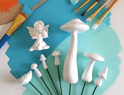 DIY Fairy Garden Accessories | Durable, Multi-Piece Tiffany Fairy &amp; Birds in the Peculiar Mushroom Patch, Unpainted