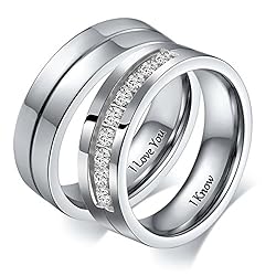 Aeici Stainless Steel Couples Rings Sets Engraved I